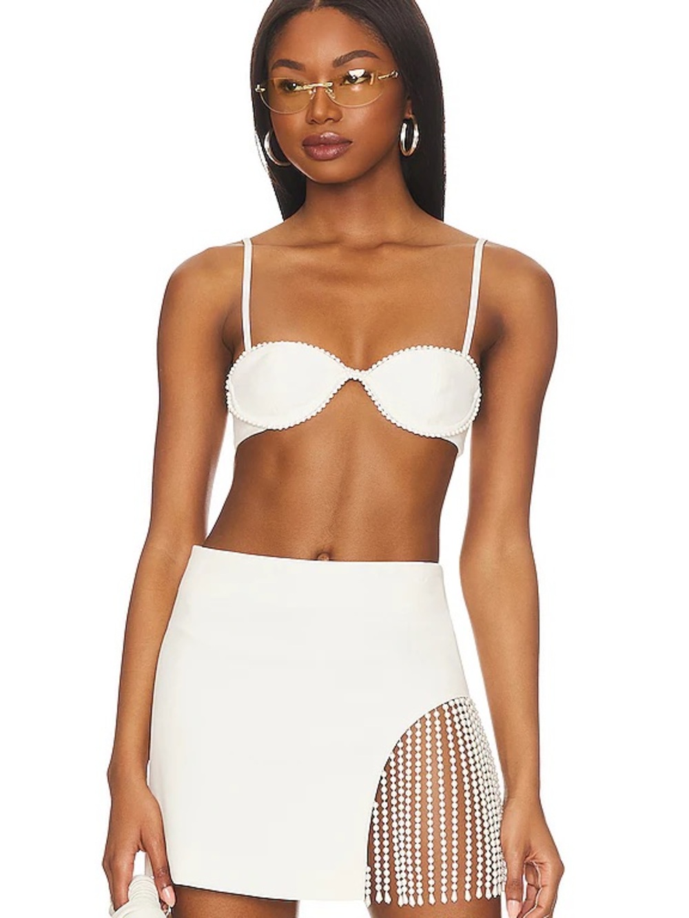 White Beaded Trim Balconette SET